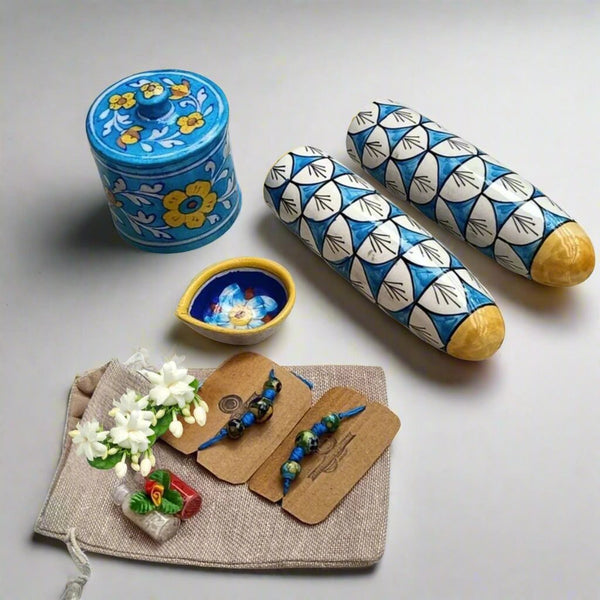 Sustainable Blue Pottery Luxury Rakhi Gift Hamper | Verified Sustainable Rakhi on Brown Living™