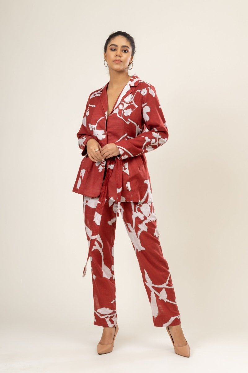 Sybi - Upcycled Cotton Lenin Printed Set | Verified Sustainable Womens Co - Ord Sets on Brown Living™