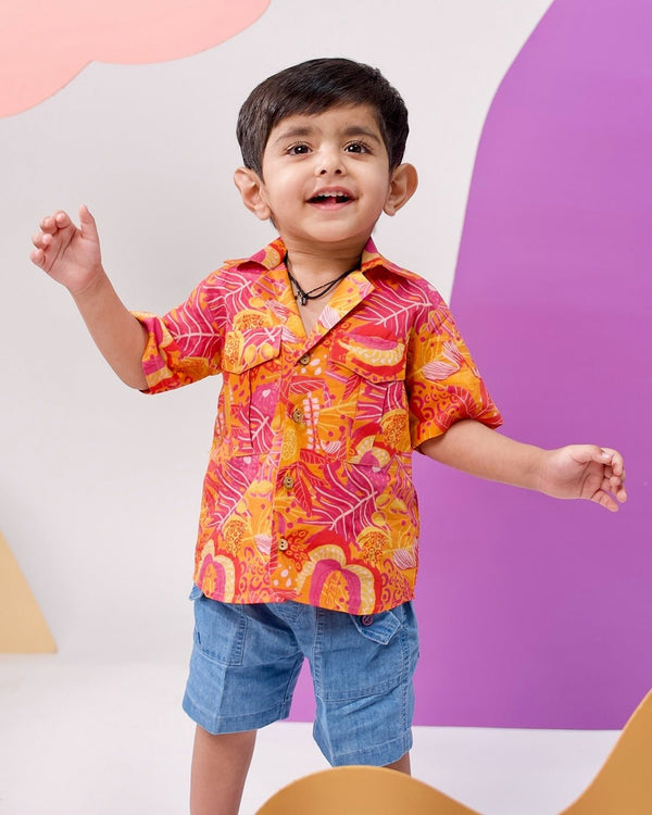 Tango Tropics Printed Cotton Hawaiian Shirt | Verified Sustainable Kids Shirts on Brown Living™