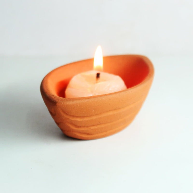 Terracotta Boat Candle Holder | Set of 6 + 6 Pcs Complimentary Candles | Verified Sustainable Candles & Fragrances on Brown Living™