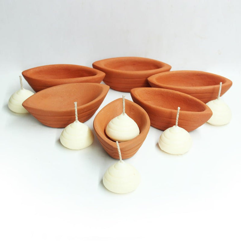 Terracotta Boat Candle Holder | Set of 6 + 6 Pcs Complimentary Candles | Verified Sustainable Candles & Fragrances on Brown Living™