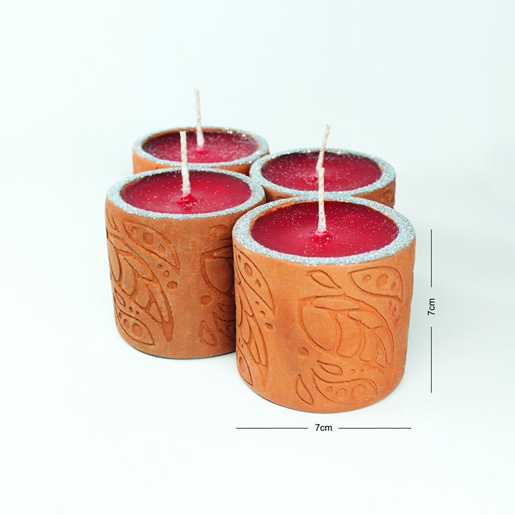 Terracotta Designer Cylinder Perfumed Candle / Reusable Candle Holder - Set of 4 | Verified Sustainable Candles & Fragrances on Brown Living™