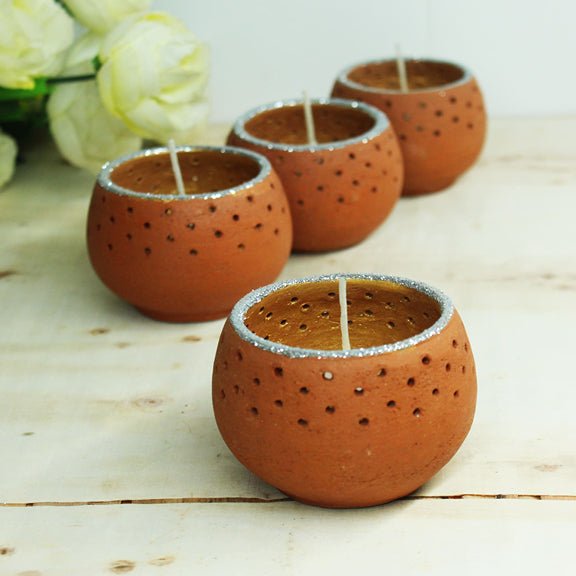 Terracotta Pot Dome Candle Holders | Set of 4 + 4 Complimentary Candles | Verified Sustainable Candles & Fragrances on Brown Living™