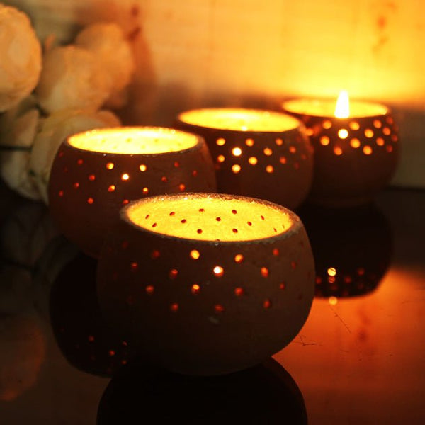 Terracotta Pot Dome Candle Holders | Set of 4 + 4 Complimentary Candles | Verified Sustainable Candles & Fragrances on Brown Living™