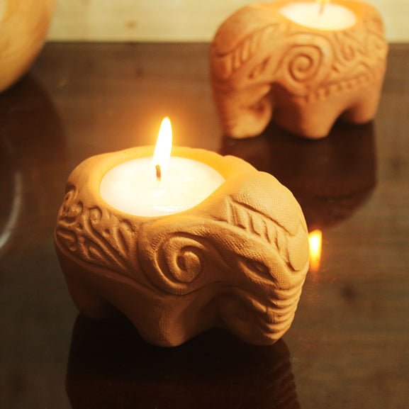 Terracotta Pot Elephant Festive Candle for Diwali / Puja | Set of 6 | Verified Sustainable Candles & Fragrances on Brown Living™