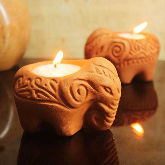 Terracotta Pot Elephant Festive Candle for Diwali / Puja | Set of 6 | Verified Sustainable Candles & Fragrances on Brown Living™