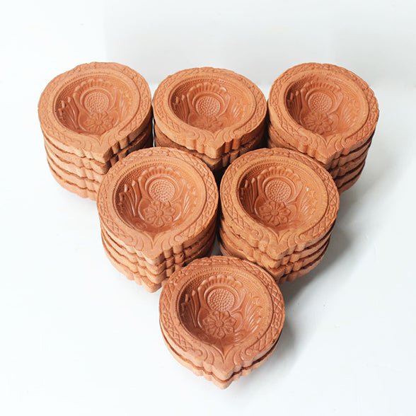 Terracotta Small Motif Diya (Set of 25) | Verified Sustainable Pooja Needs on Brown Living™