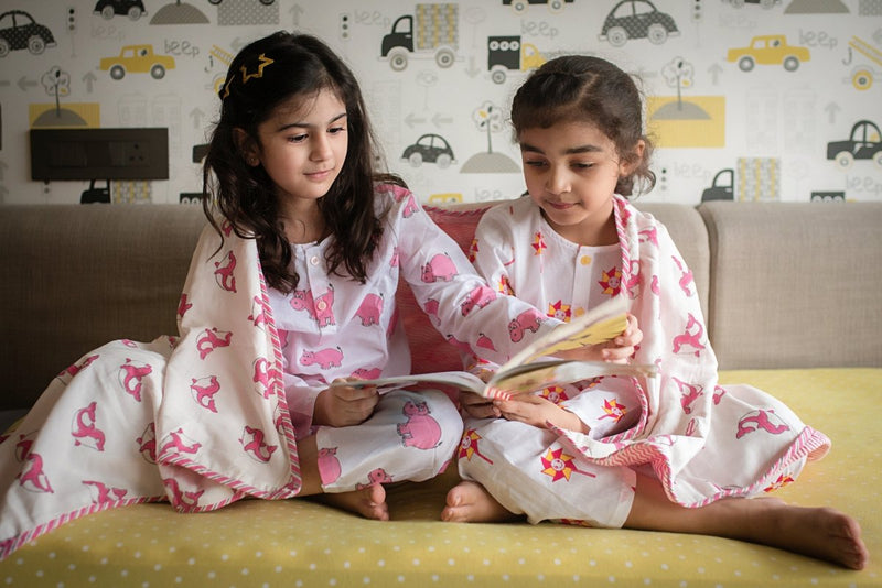 The Cheerful Hippo - Unisex Kids Cotton Nightwear | Verified Sustainable Kids Pyjamas on Brown Living™