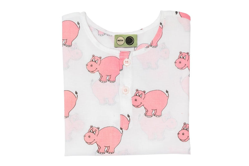 The Cheerful Hippo - Unisex Kids Cotton Nightwear | Verified Sustainable Kids Pyjamas on Brown Living™