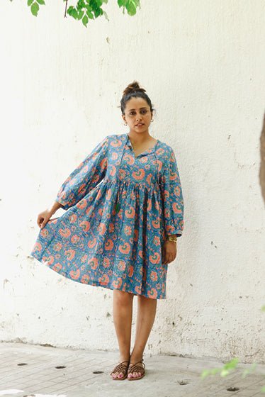 The Jemma Cotton Dress | Block Print | Coral Petals | Verified Sustainable Womens Dress on Brown Living™