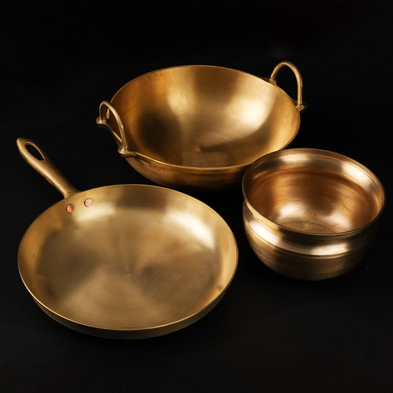 Traditional Bronze/ Kansa Combo (Kadai+ Sauté Pan+ Pana) | Verified Sustainable Cookware on Brown Living™