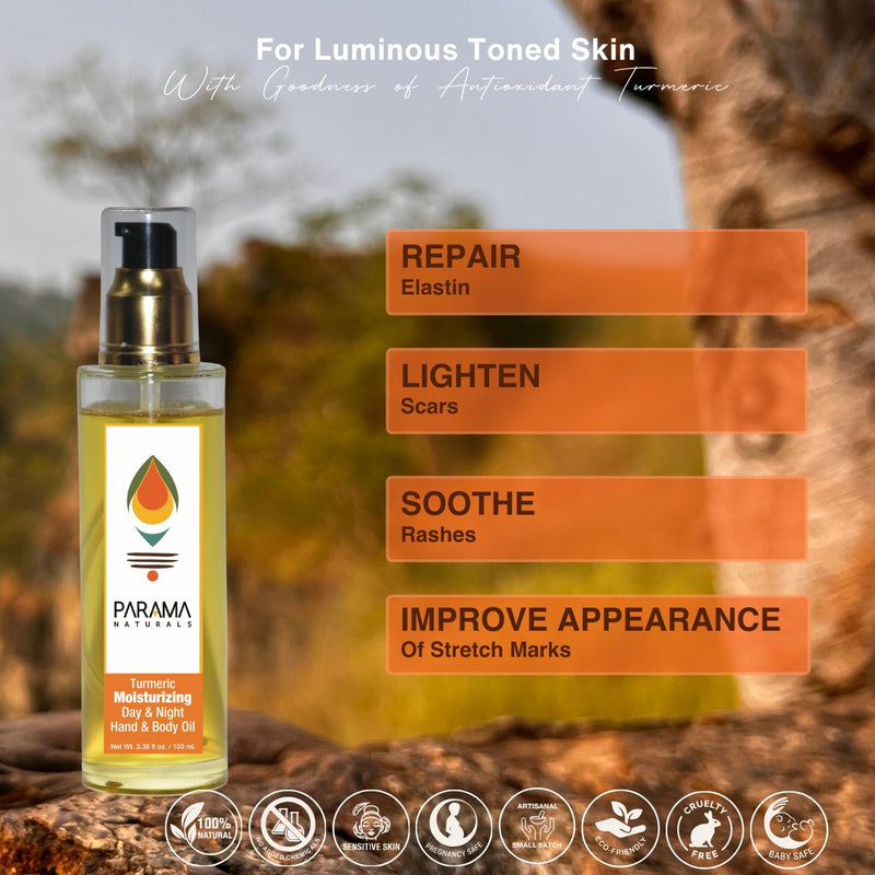 Turmeric Moisturizing Hand & Body Oil for Mild Sun Protection - 100ml | Verified Sustainable Body Oil on Brown Living™