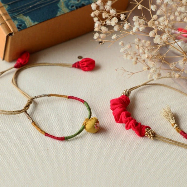 Upcycled Fabric Artisanal Rakhi & Lumba Set with Kumkum & Rice | Verified Sustainable Rakhi on Brown Living™