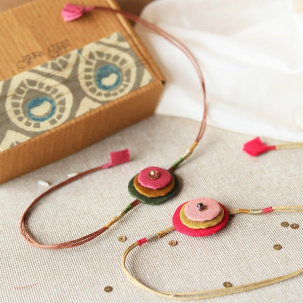 Upcycled Fabric Artisanal Rakhi - Set of 2 | Ring Design | Verified Sustainable Rakhi on Brown Living™