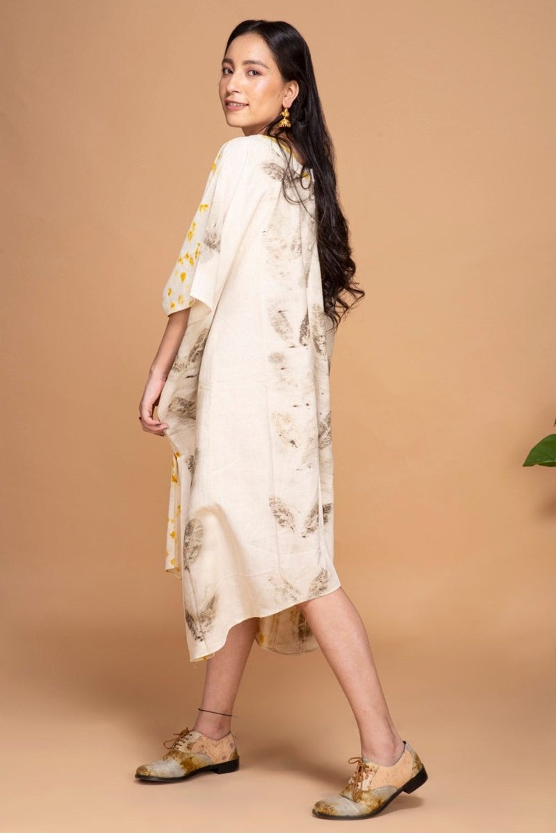 Vann Naturally Dyed Handwoven Cotton Rohanna Kurti - Yellow, Grey | Verified Sustainable Womens Kurta on Brown Living™