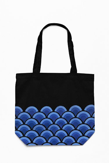 Wave Black - 100% Cotton Canvas Sustainable Tote Bag with Zip | Verified Sustainable Tote Bag on Brown Living™