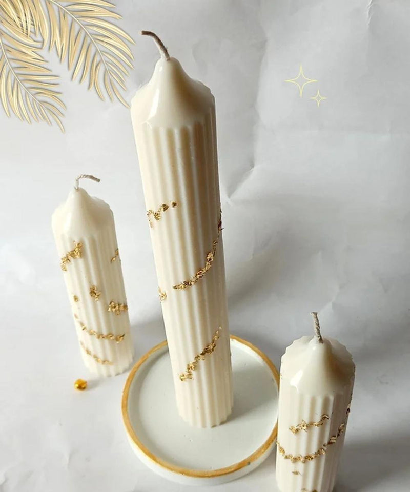 White Gold Hope Pillar Soy Wax Candle- Big | Verified Sustainable Candles Fragrances on Brown Living™