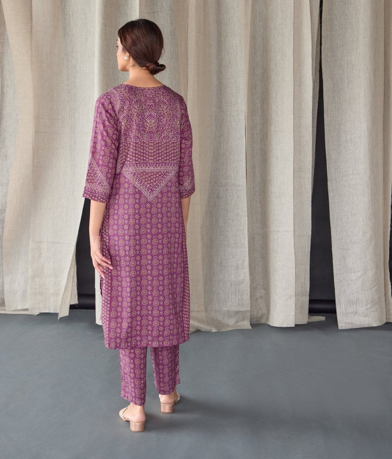 Wine Ajrakh Tencel Kurta Set | Verified Sustainable Womens Kurta on Brown Living™