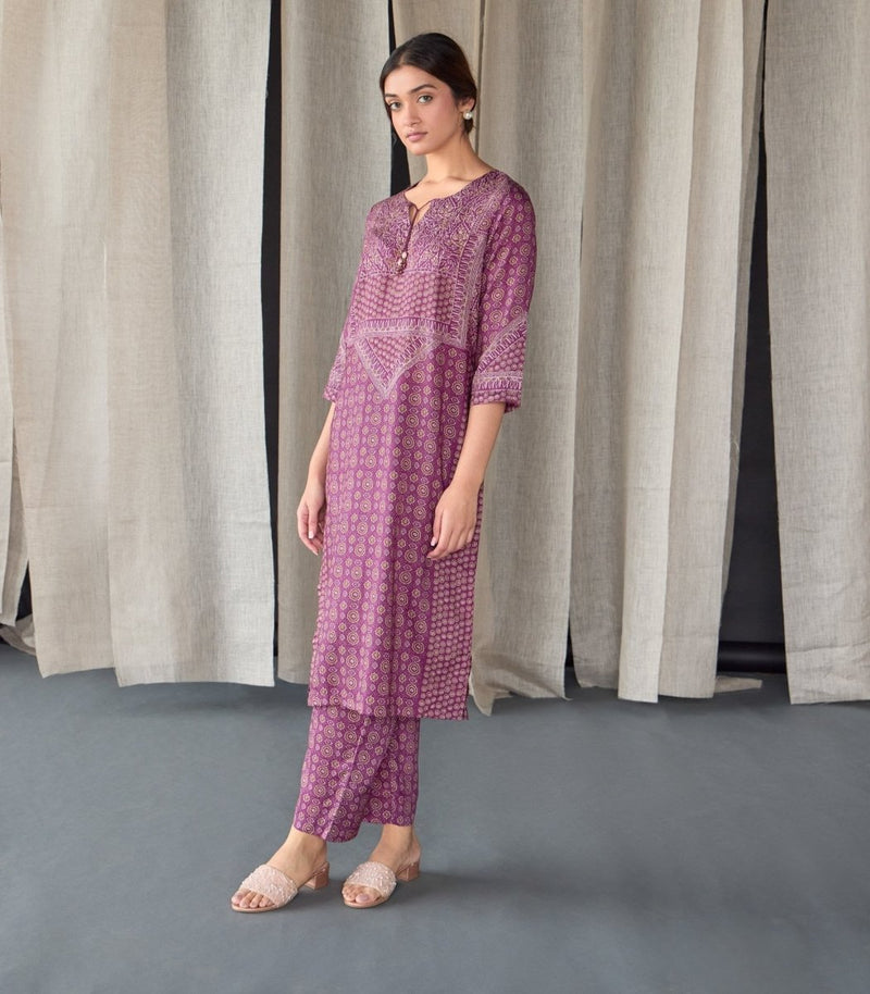 Wine Ajrakh Tencel Kurta Set | Verified Sustainable Womens Kurta on Brown Living™