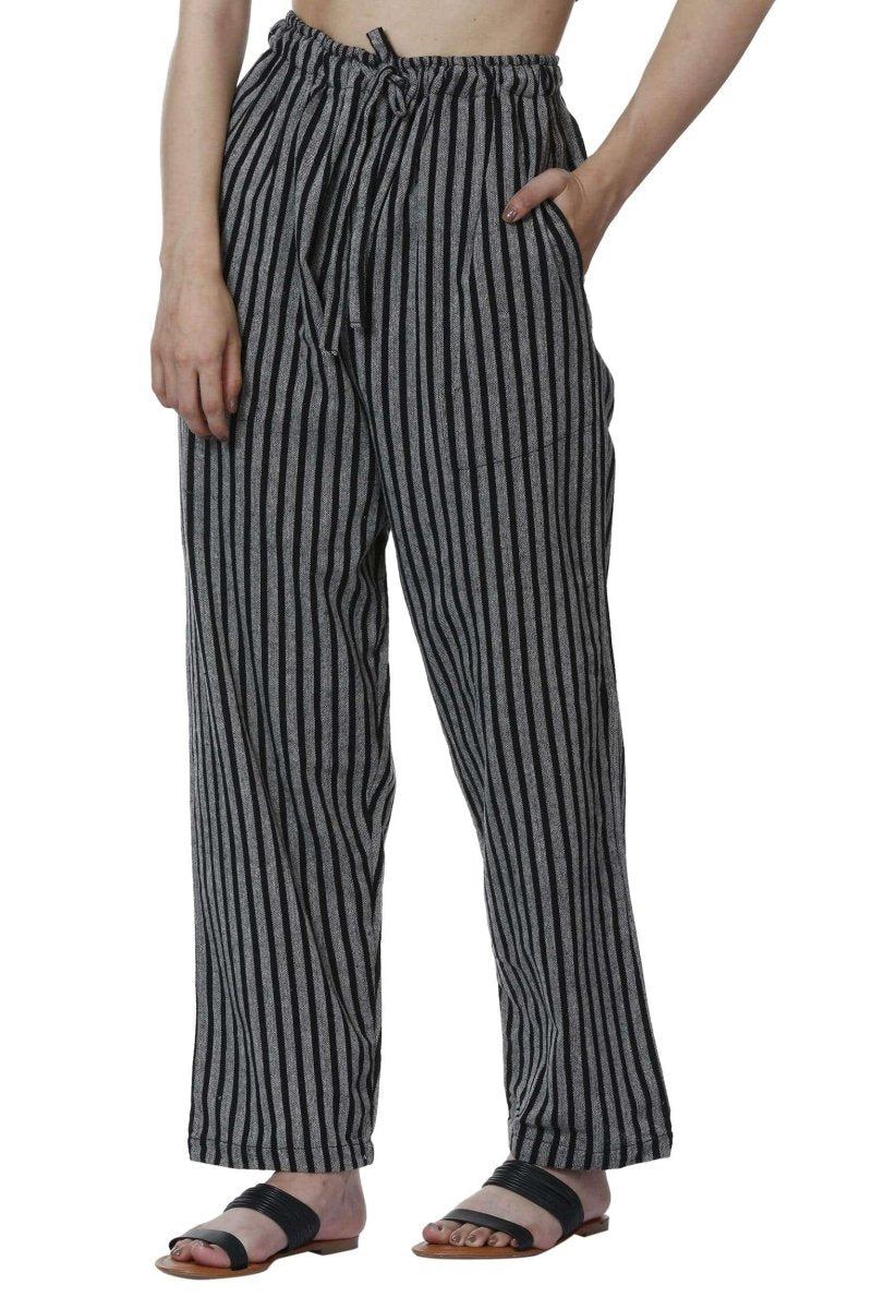 Women's Lounge Pant | Black Stripes | Free Size | Verified Sustainable Womens Pants on Brown Living™