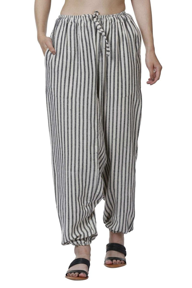 Women's Lounge Pant | White Stripes | Free Size | Verified Sustainable Womens Pants on Brown Living™