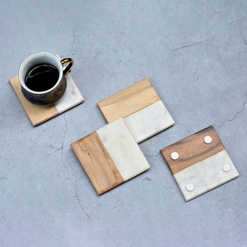 Wood & Marble Coasters (Set of 4) | Verified Sustainable Coasters on Brown Living™