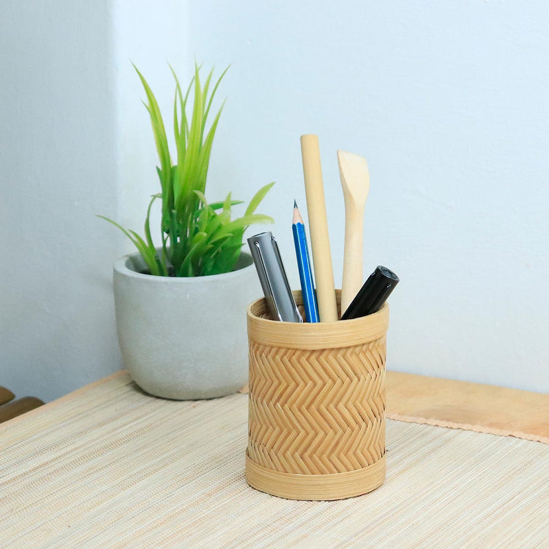 Bamboo Weave Pen Stand - Natural