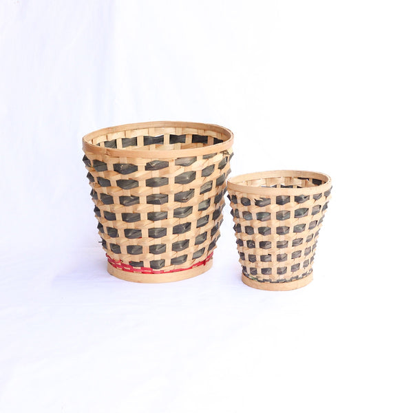 Bamboo Raised Weave Planter - Black - Set of 2