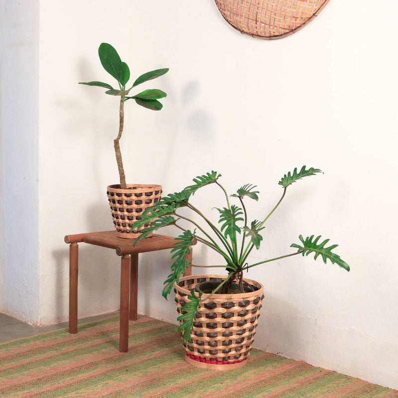 Bamboo Raised Weave Planter - Black - Set of 2