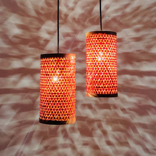 Bright Hued Cylindrical Handmade Bamboo Lamp