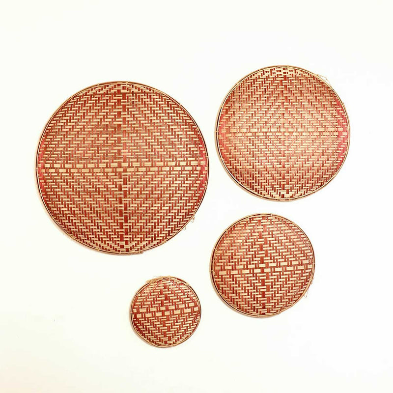 Decorative Bamboo Wall Decor Chalni - Red - Set of 4