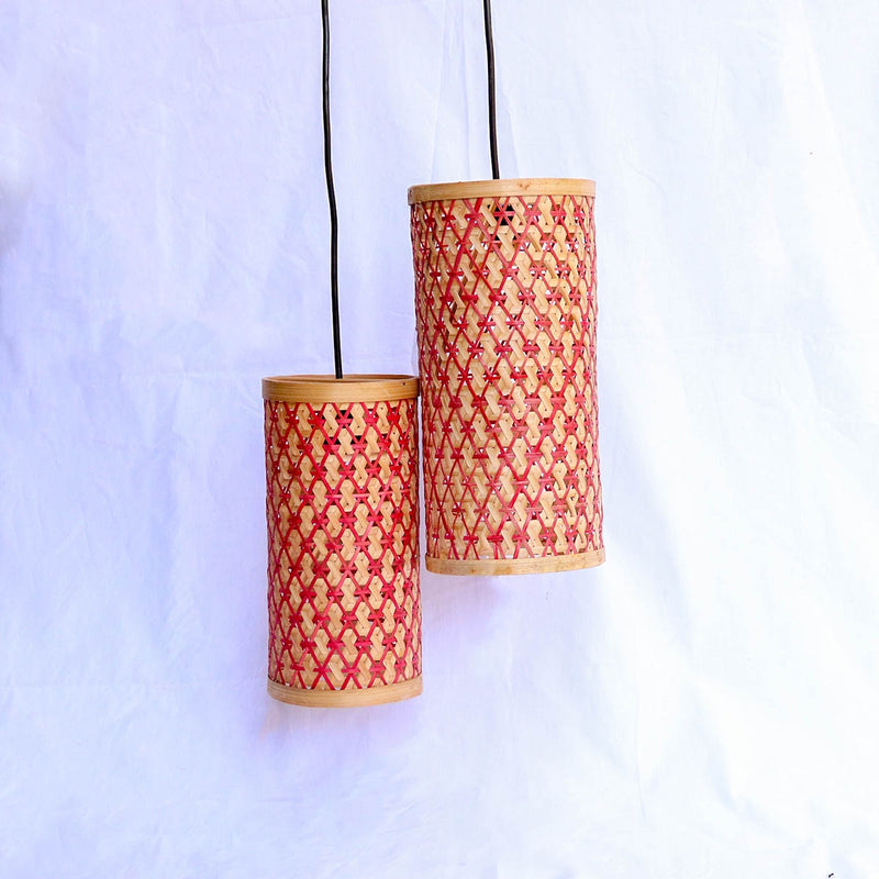 Bright Hued Cylindrical Handmade Bamboo Lamp