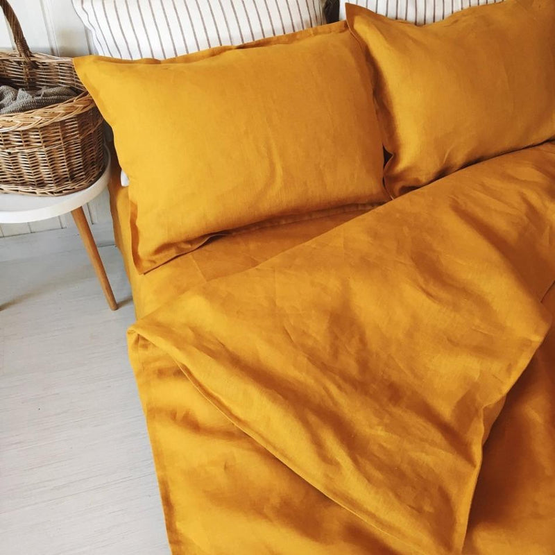 Buy 100% Pure Linen Golden Ochre Luxury Bedsheet Set | Shop Verified Sustainable Bed Linens on Brown Living™