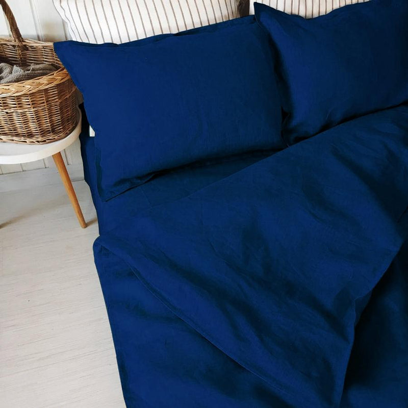 Buy 100% Pure Linen Midnight Blue Luxury Bedsheet Set | Shop Verified Sustainable Bed Linens on Brown Living™