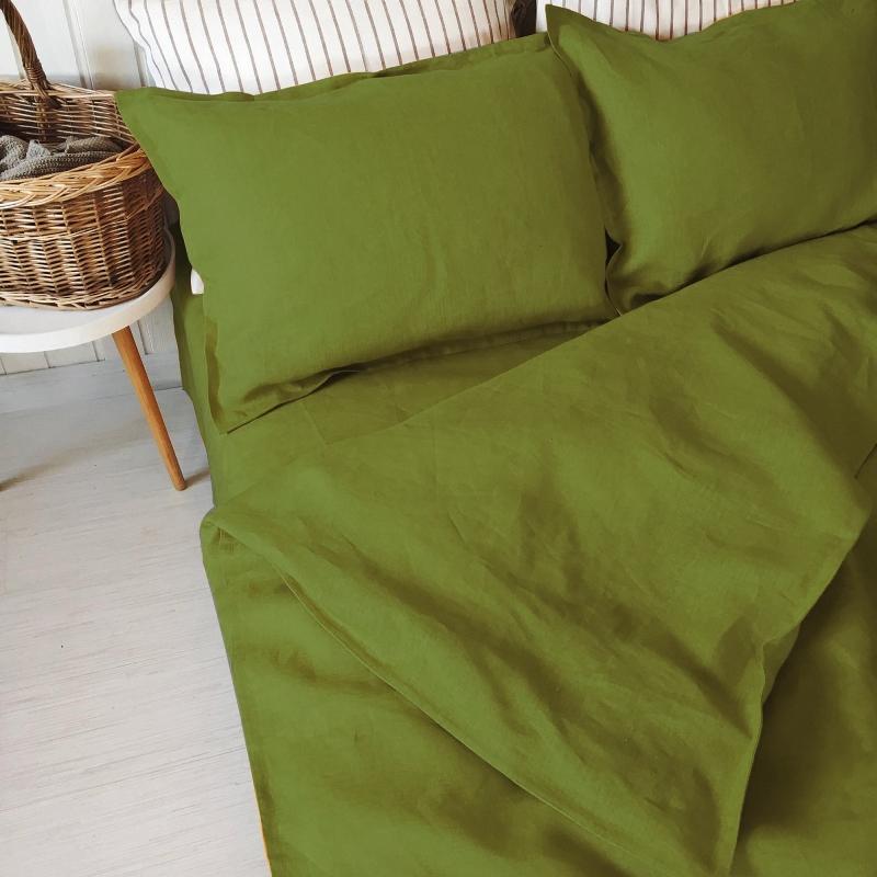 Buy 100% Pure Linen Moss Green Luxury Bedsheet Set | Shop Verified Sustainable Bed Linens on Brown Living™