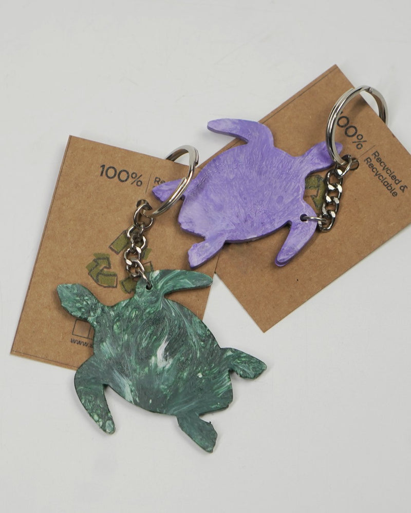 100% Recycled Turtle Key Chains- Forest Green & Purple- Set of 2 | Verified Sustainable Travel Accessories on Brown Living™