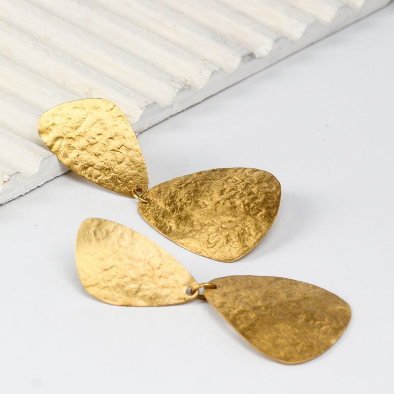 Buy 2-Step Wave Pattern Handcrafted Brass Textured Earrings | Shop Verified Sustainable Womens earrings on Brown Living™