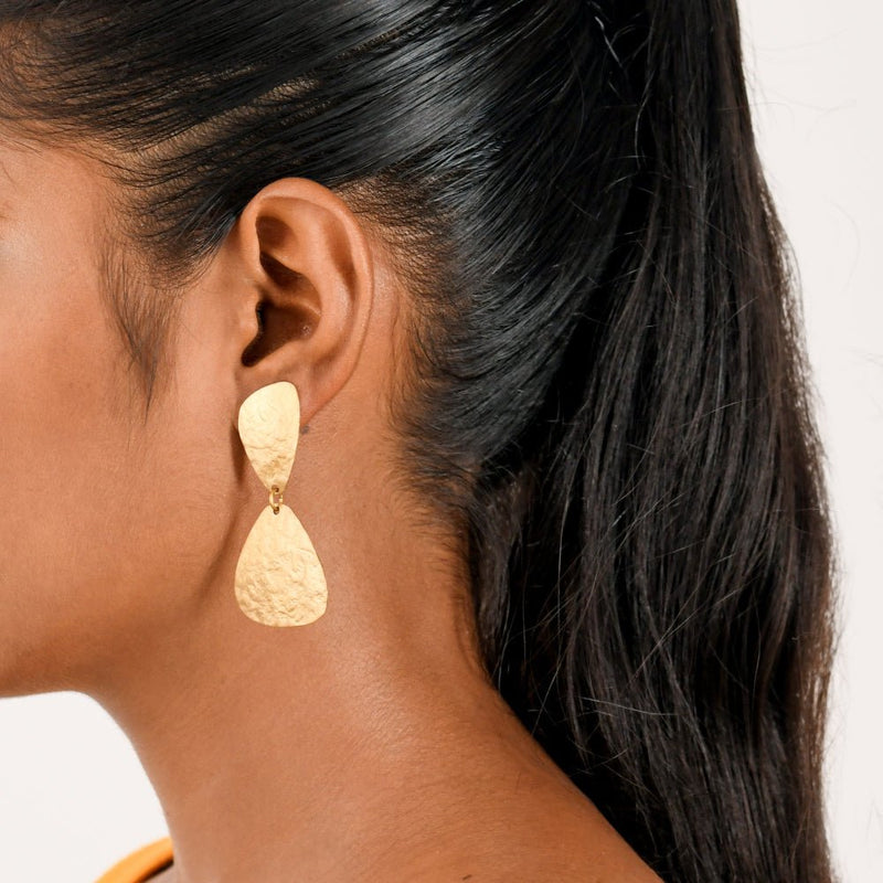 Buy 2-Step Wave Pattern Handcrafted Brass Textured Earrings | Shop Verified Sustainable Womens earrings on Brown Living™