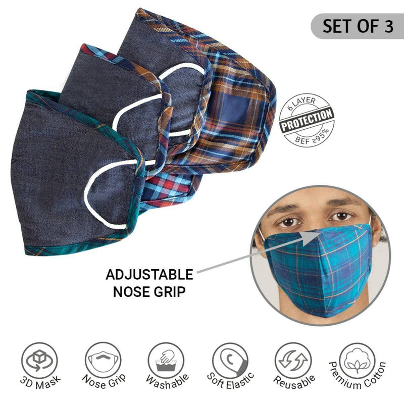 Buy 6 Layered Reversible Denim Cotton Mask (Pack Of 3) | Shop Verified Sustainable Face Mask on Brown Living™