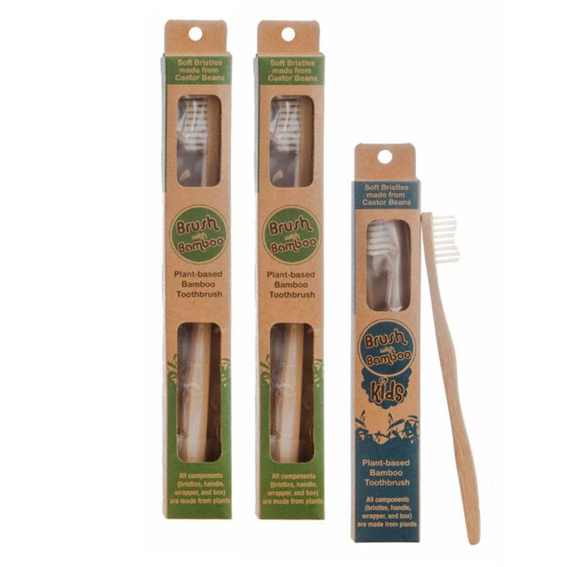 Buy Adults And Kids Bamboo Toothbrush Combo - Pack of 3 | Shop Verified Sustainable Tooth Brush on Brown Living™