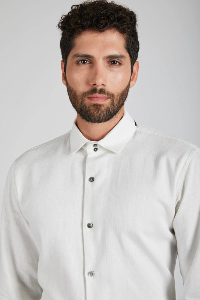 Buy Aglow High Collar Shirt Herringbone White | Shop Verified Sustainable Mens Shirt on Brown Living™