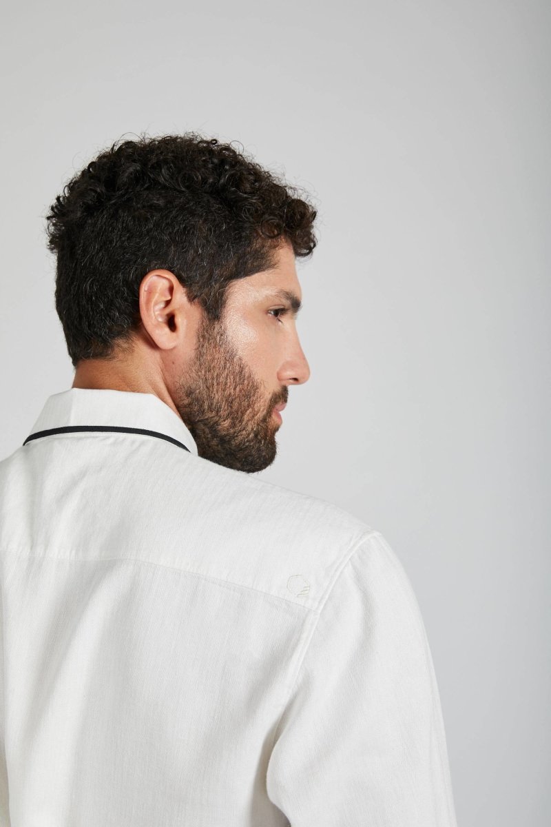 Buy Aglow High Collar Shirt Herringbone White | Shop Verified Sustainable Mens Shirt on Brown Living™