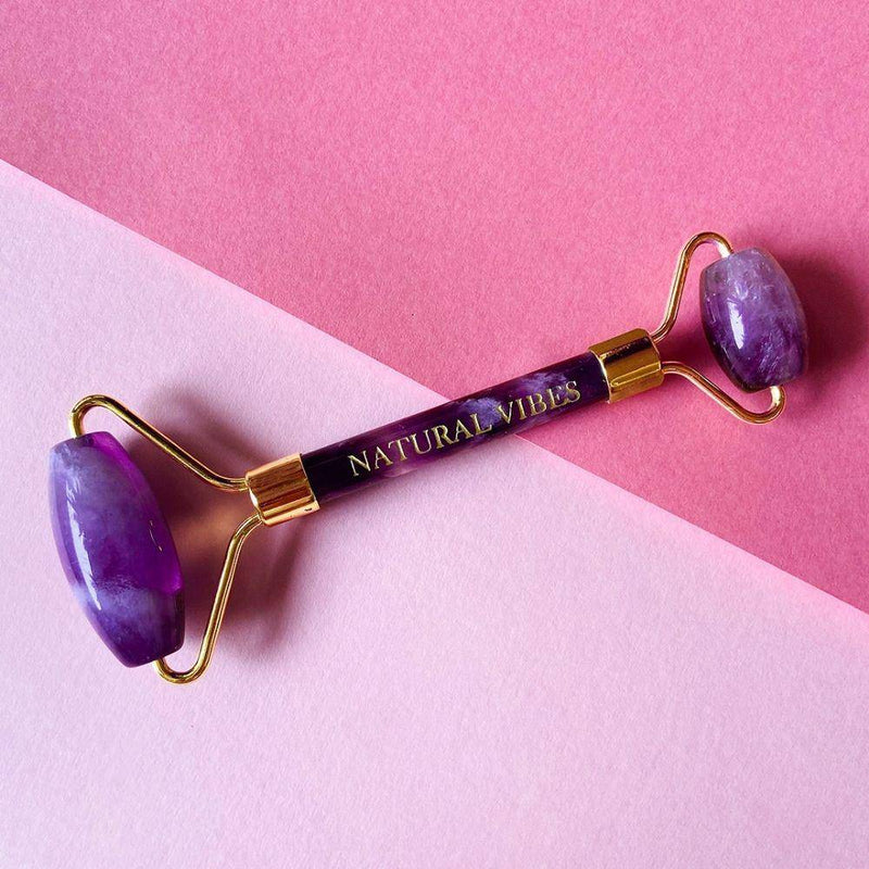 Buy Amethyst Roller & Massager for Face, Neck and Under eye with FREE Gold Beauty Elixir Oil | Shop Verified Sustainable Massager on Brown Living™