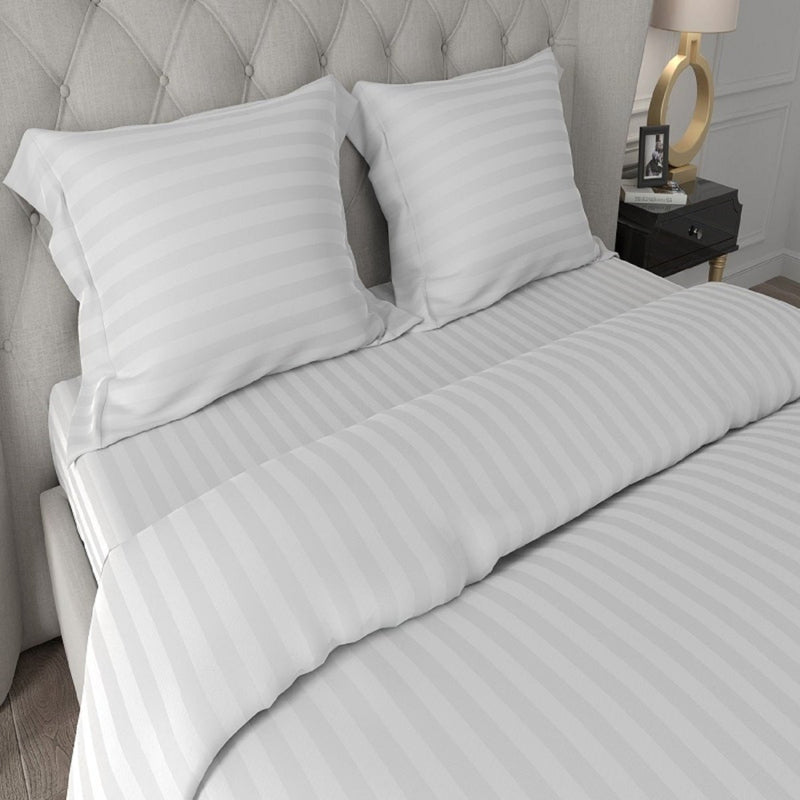 Buy Antimicrobial 100% Cotton Sateen Striped White Bedsheetset | Shop Verified Sustainable Bed Linens on Brown Living™