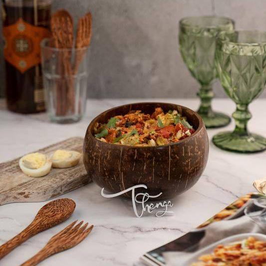 Buy Artisan Jumbo Polished Coconut Bowl with Spoon & Fork - 900 ml | Shop Verified Sustainable Plates & Bowls on Brown Living™