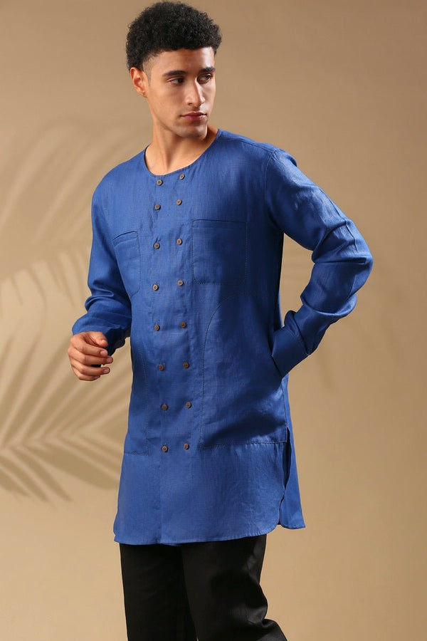 Buy Ashoka Double Breasted Kurta - Blue | Shop Verified Sustainable Mens Kurta on Brown Living™