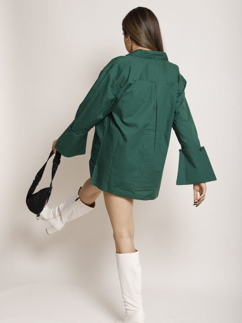 Buy ASTER | Oversized Green Dress Shirt | Organic Cotton | Shop Verified Sustainable Womens Dress on Brown Living™