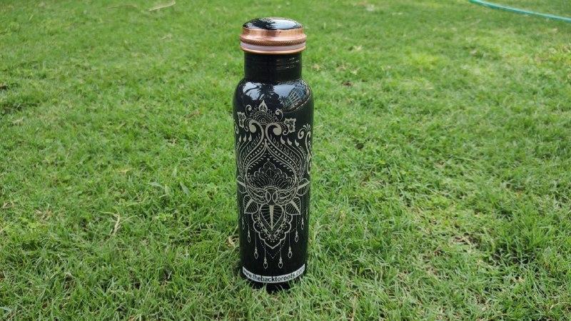 Buy Ayurvedic Copper Bottle | Printed | 1 Ltr. - Black Print | Shop Verified Sustainable Bottles & Sippers on Brown Living™