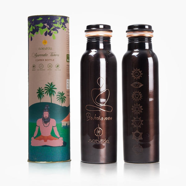 Buy Ayurvedic Copper Bottle Vintage & Plain | Be here now with 7 Chakras Vintage | Shop Verified Sustainable Bottles & Sippers on Brown Living™