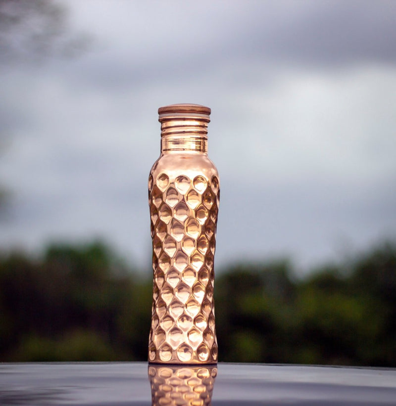 Buy Ayurvedic Curved Copper Diamond Groove Water bottle - 1 Litre | Shop Verified Sustainable Bottles & Sippers on Brown Living™